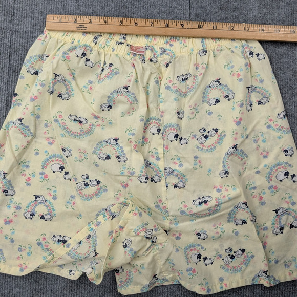Vintage Pajama Set Womens Medium Shorts Button Up Rainbow Retro Cottage Sheep - Picture 2 of 12